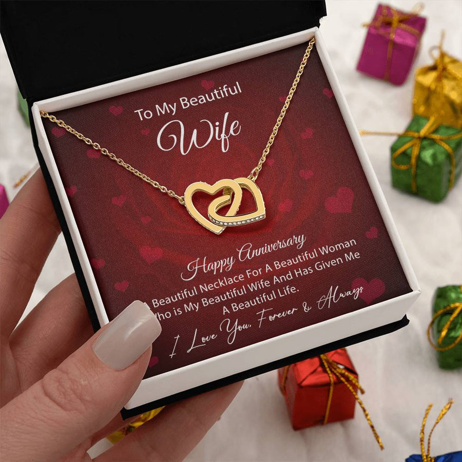 Has Given Me A Beautiful Life 18K Rose Gold Interlocking Hearts Necklace Jewelry Beautiful Gift for Wife Anniversary