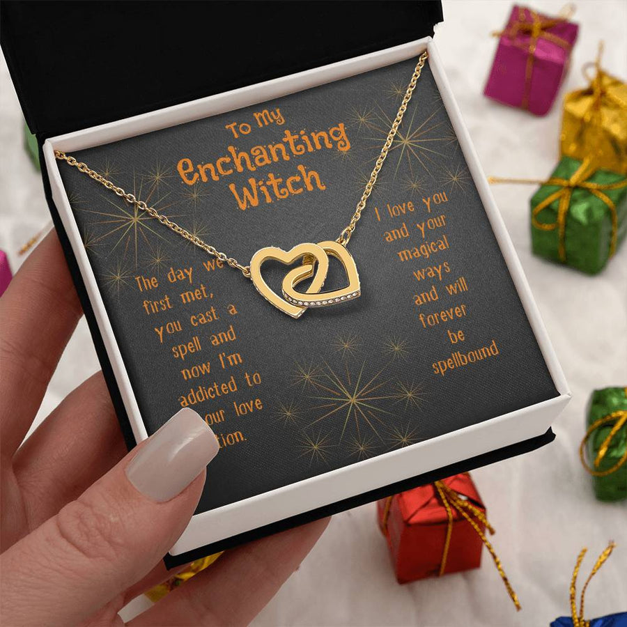 Will Forever Be Spellbound 18K Rose Gold Interlocking Hearts Necklace Jewelry Enchanting Halloween Anniversary Gift