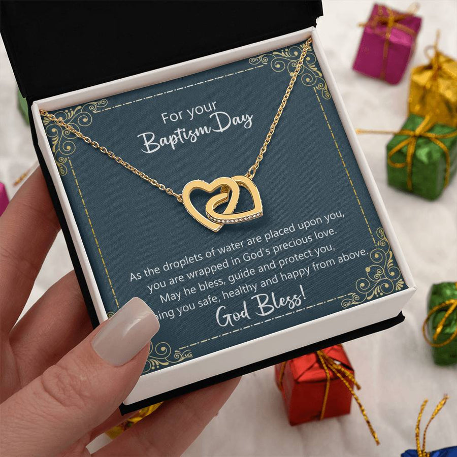 You Are Wrapped In God’s Precious Love 18K Rose Gold Interlocking Hearts Necklace Jewelry Baptism Gift