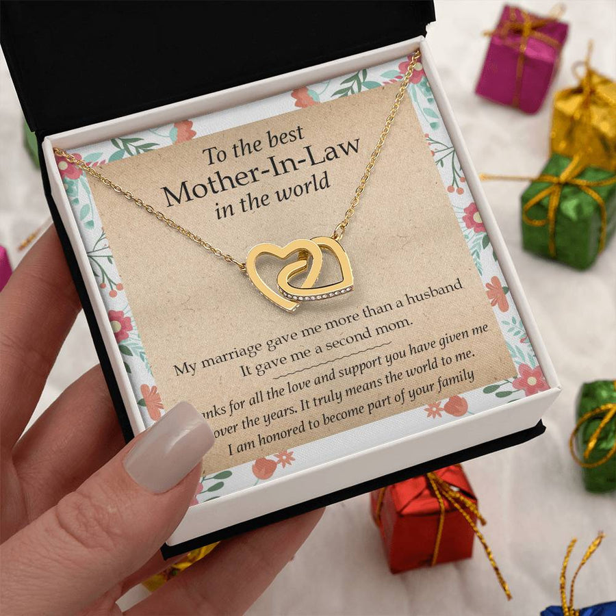 Honored To Become Part Of Your Family 18K Rose Gold Interlocking Hearts Necklace Jewelry Special Gift for Mother-In-Law Birthday