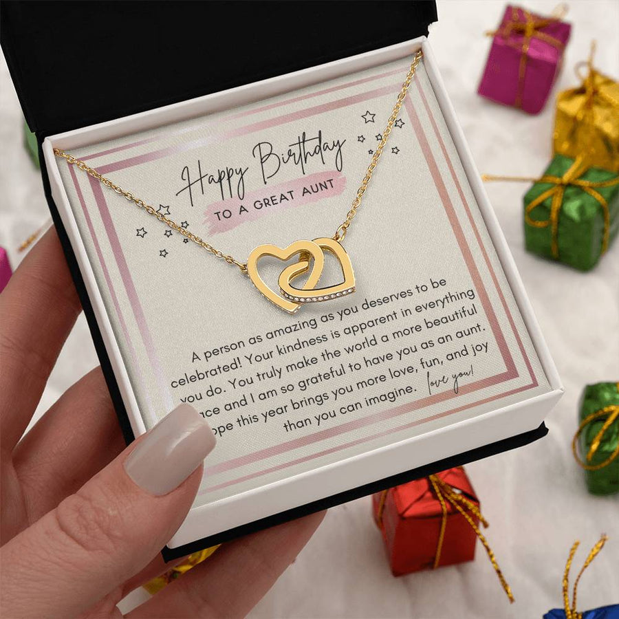 You Deserves To Be Celebrated 18K Rose Gold Interlocking Hearts Necklace Jewelry Beautiful Birthday Gift for Aunt