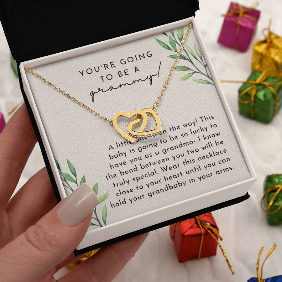 A Little One Is on the Way Grammy 18K Rose Gold Interlocking Hearts Necklace Jewelry Heartfelt Gift for Future Grandma Baby Announcement
