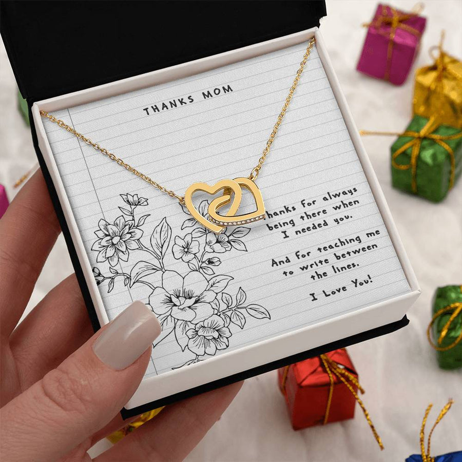 For Teaching Me To Write Between The Lines 18K Rose Gold Interlocking Hearts Necklace Jewelry Special Gift for Mom Birthday