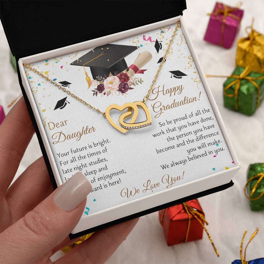 Graduation Day Has Arrived 18K Rose Gold Interlocking Hearts Necklace Jewelry – Graduation Gift for Daughter