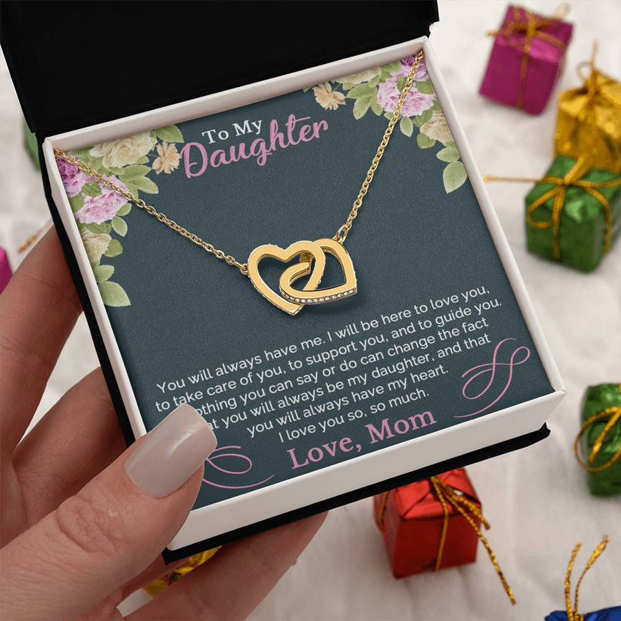 You Will Always Have Me I Will Be Here To Love You 18K Rose Gold Interlocking Hearts Necklace Jewelry Beautiful Gift for Daughter Birthday from Mom