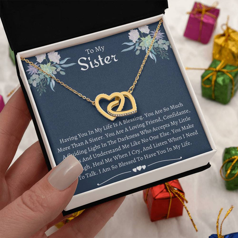 Sister of My Soul, Friend of My Heart 18K Rose Gold Interlocking Hearts Necklace Jewelry Heartfelt Gift for Sister Friendship Day