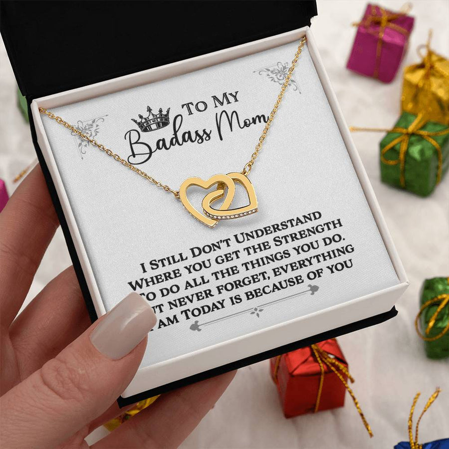 Badass Mom Who Inspires Every Day 18K Rose Gold Interlocking Hearts Necklace Jewelry Heartfelt Gift for Mom Birthday