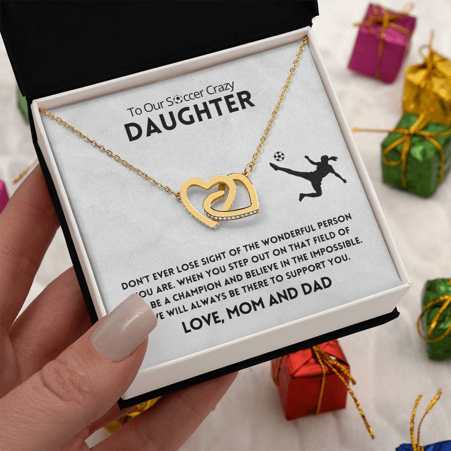 The Wonderful Person You Are 18K Rose Gold Interlocking Hearts Necklace Jewelry Motivational Soccer Gift for Daughter