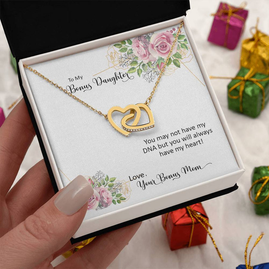 You Will Always Have My Heart 18K Rose Gold Interlocking Hearts Necklace Jewelry Special Gift for Bonus Daughter from Bonus Mom
