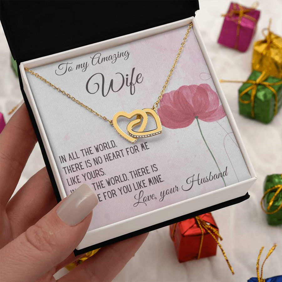 No Heart for Me Like Yours 18K Rose Gold Interlocking Hearts Necklace Jewelry Romantic Gift for Wife Anniversary from Husband