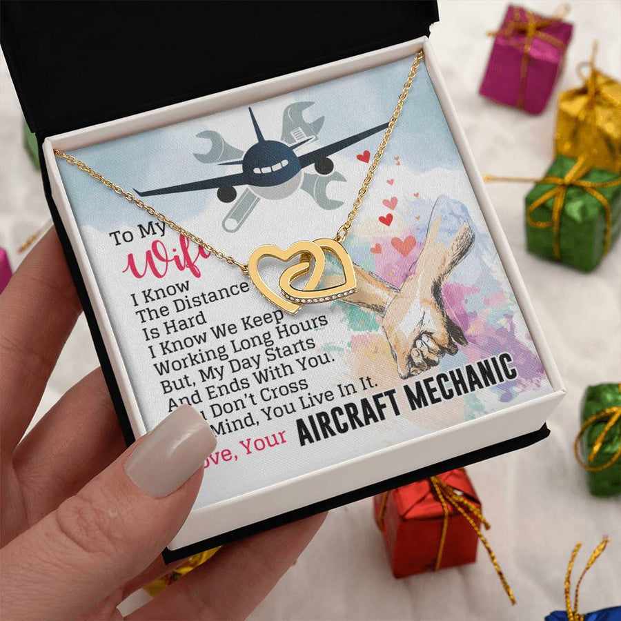I Know The Distance Is Hard 18K Rose Gold Interlocking Hearts Necklace Jewelry – Thoughtful Gift for Wife from Aircraft Mechanic