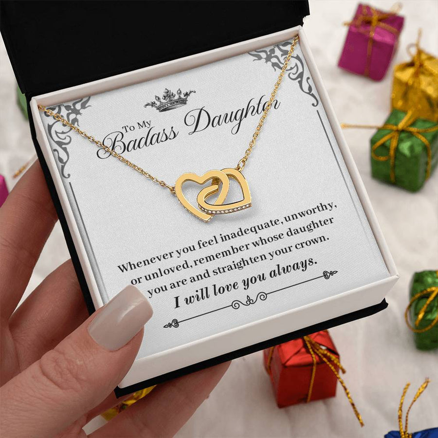 Unloved Remember Whose Daughter You Are 18K Rose Gold Interlocking Hearts Necklace Jewelry Special Gift for Badass Daughter Birthday