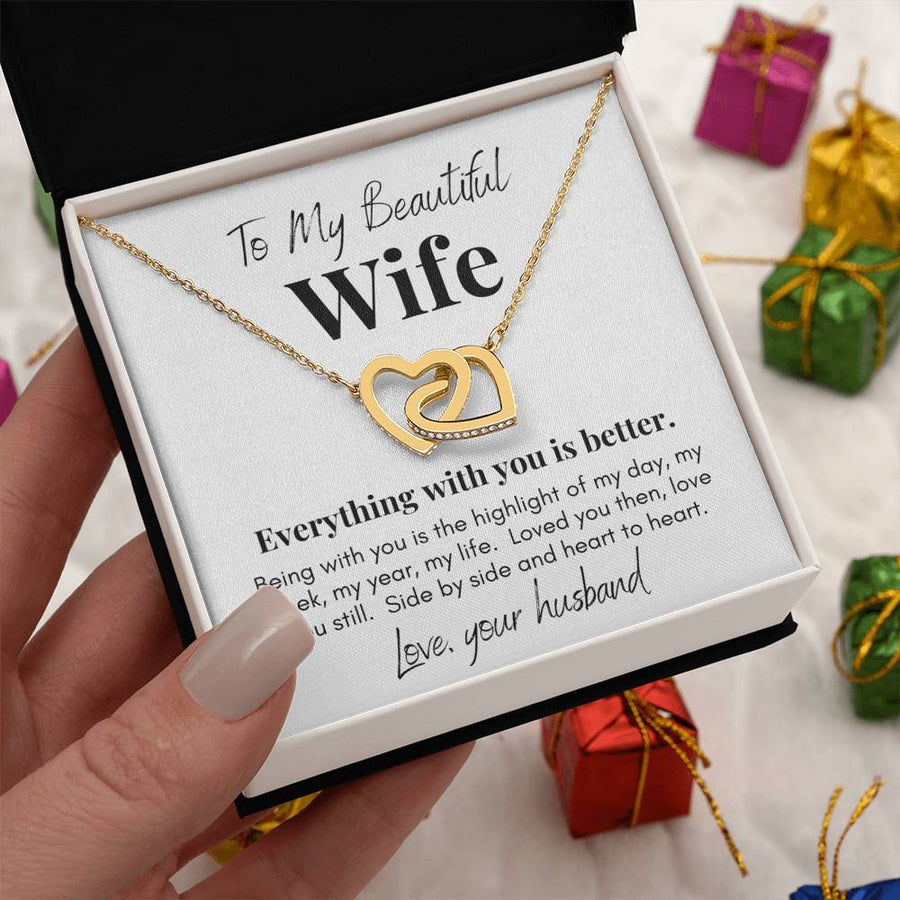 Everything With You Is Better 18K Rose Gold Interlocking Hearts Necklace Jewelry Beautiful Gift for Wife from Husband