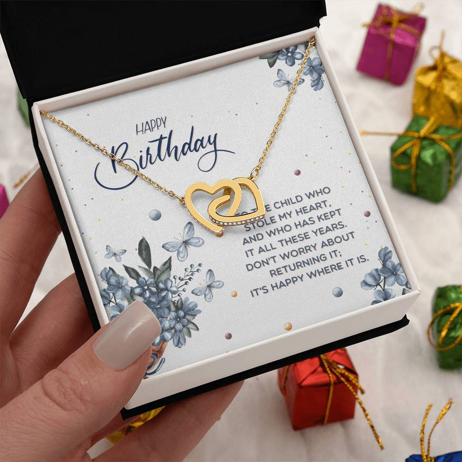To The Child Who Stole My Heart 18K Rose Gold Interlocking Hearts Necklace Jewelry Beautiful Birthday Gift for Daughter