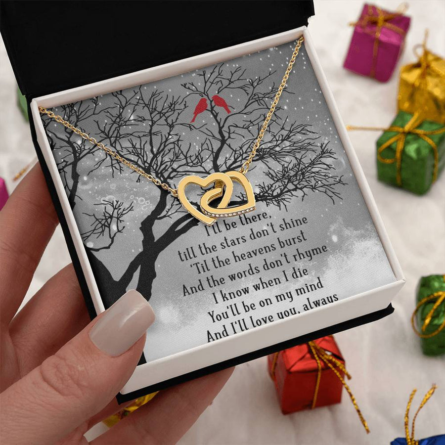 Words Don’t Rhyme My Love Is Forever Wife 18K Rose Gold Interlocking Hearts Necklace Jewelry Heartfelt Anniversary Gift for Wife
