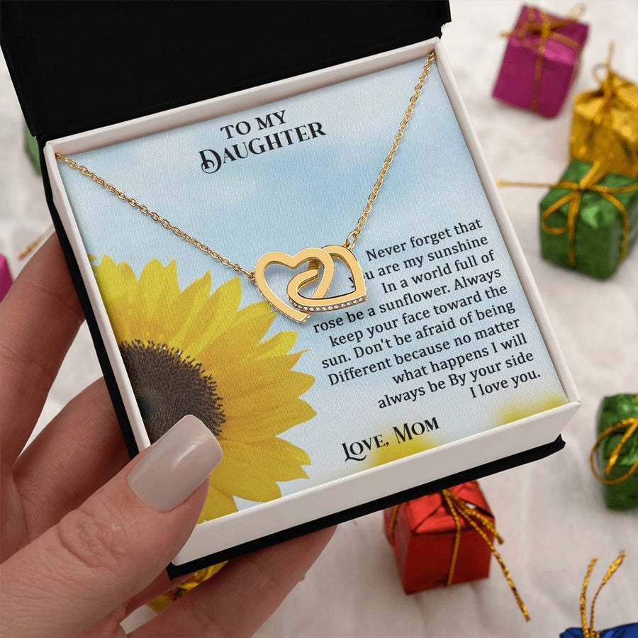 Always Keep Your Face Toward The Sun 18K Rose Gold Interlocking Hearts Necklace Jewelry Perfect Gift for Daughter Birthday from Mom