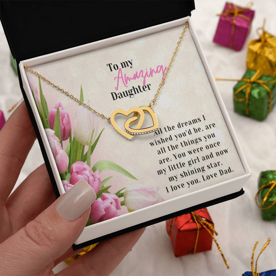 My Little Girl Now My Shining Star 18K Rose Gold Interlocking Hearts Necklace Jewelry – Special Birthday Gift for Daughter from Dad