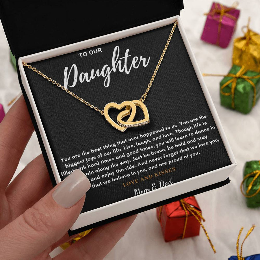 Live, Laugh, Love—We’re Proud of You 18K Rose Gold Interlocking Hearts Necklace Jewelry Sentimental Gift for Daughter Graduation