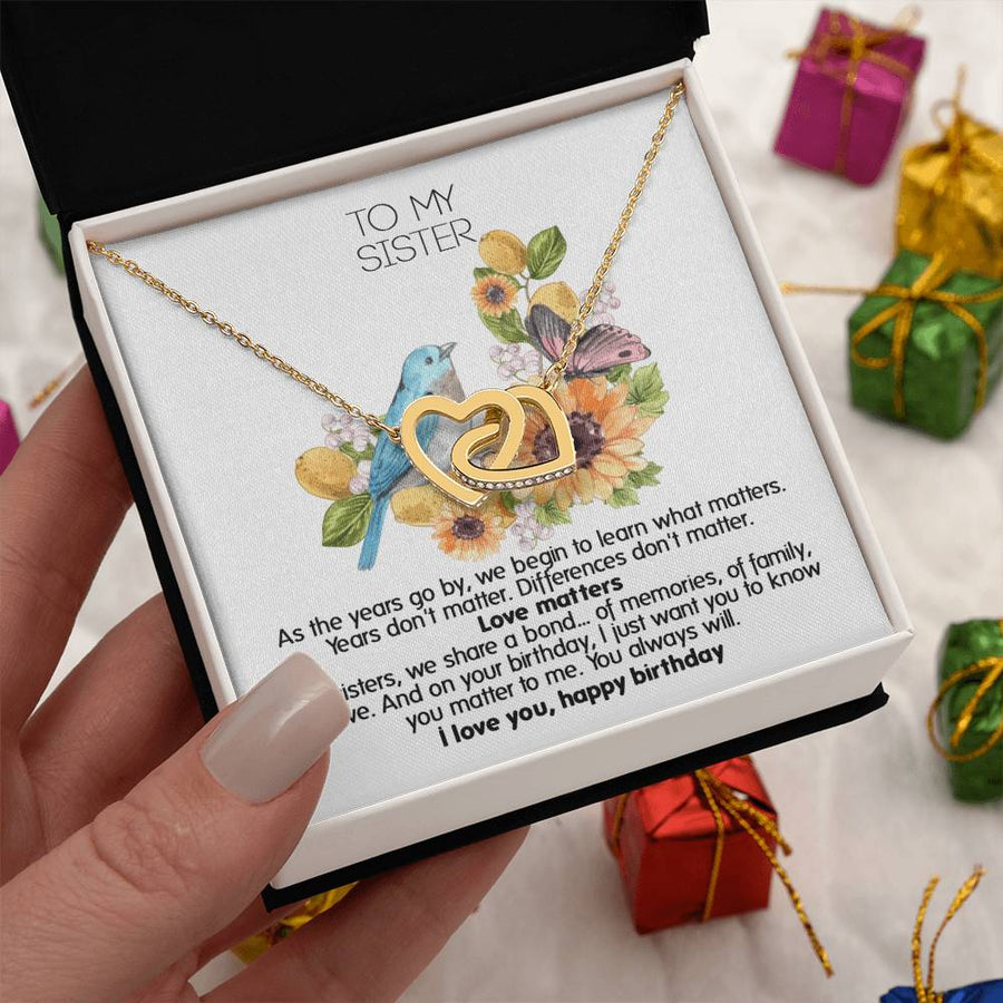 You Matter to Me Always Sister 18K Rose Gold Interlocking Hearts Necklace Jewelry Emotional Gift for Sister Birthday