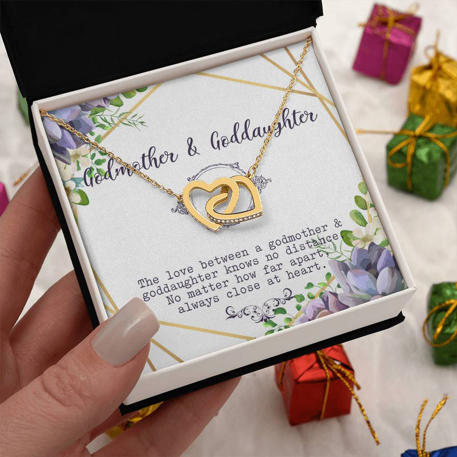 No Distance Can Break Our Bond 18K Rose Gold Interlocking Hearts Necklace Jewelry Sentimental Gift for Goddaughter from Godmother