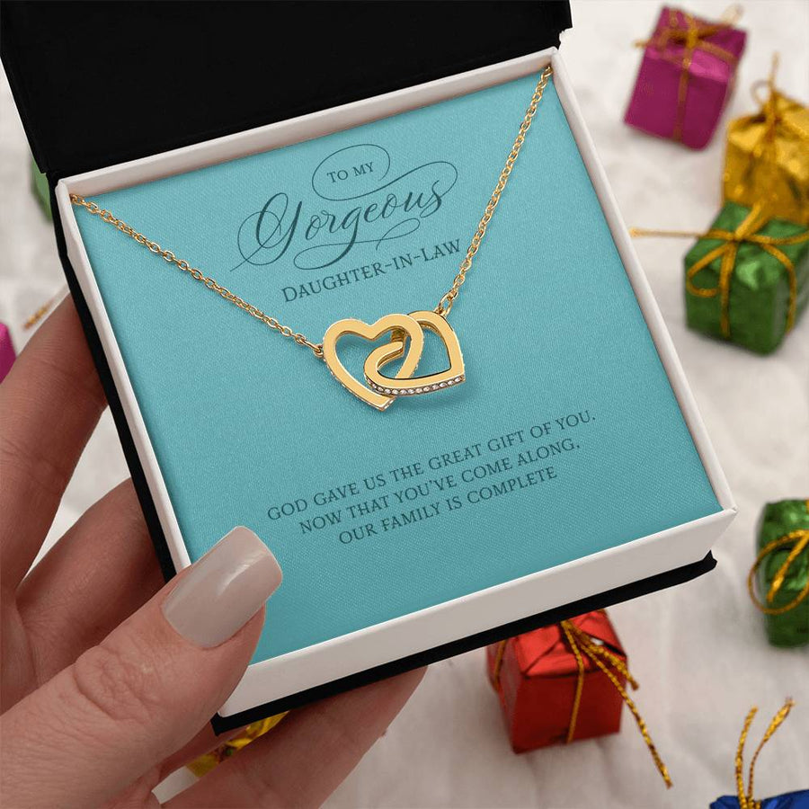 Our Family Is Complete 18K Rose Gold Interlocking Hearts Necklace Jewelry Unique Gift for Daughter-in-law