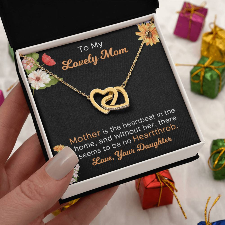 Lovely Mom, Center of Our Family 18K Rose Gold Interlocking Hearts Necklace Jewelry Sentimental Gift for Mom Mother’s Day