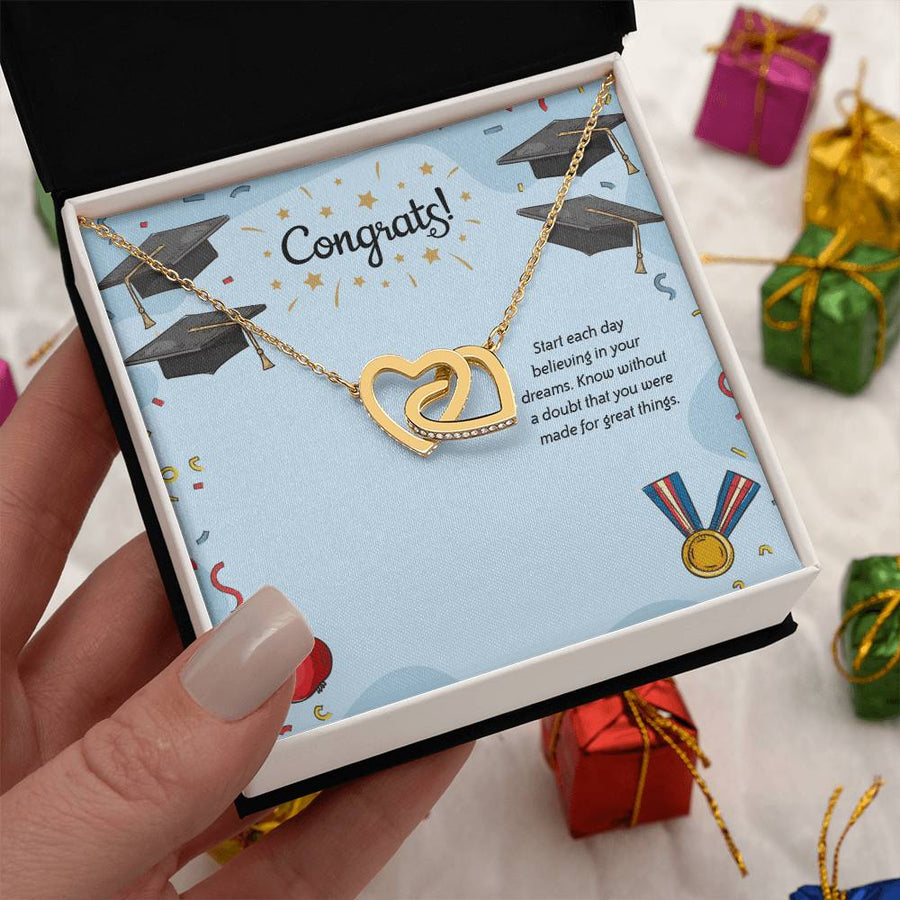 You Were Made For Great Things 18K Rose Gold Interlocking Hearts Necklace Jewelry Beautiful Graduation Gift