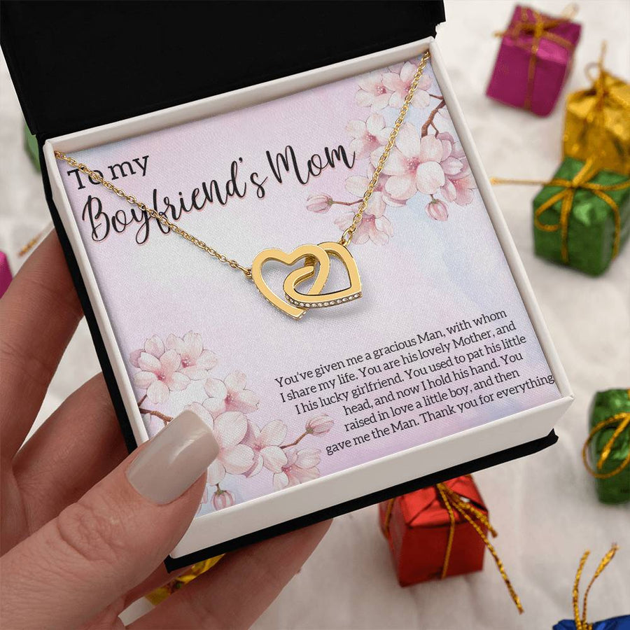 Gracious Man With Whom I Share My Life 18K Rose Gold Interlocking Hearts Necklace Jewelry Beautiful Gift for Boyfriend’s Mom Birthday