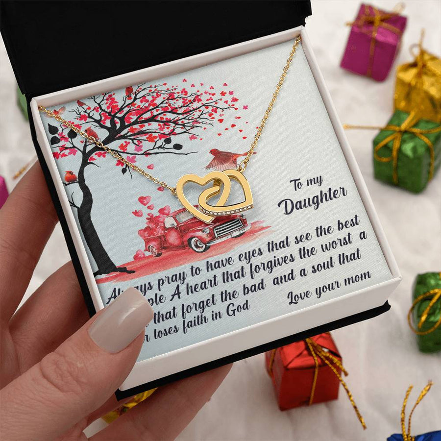 Always Pray To Have Eyes That See The Best In People 18K Rose Gold Interlocking Hearts Necklace Jewelry Special Gift for Daughter Birthday
