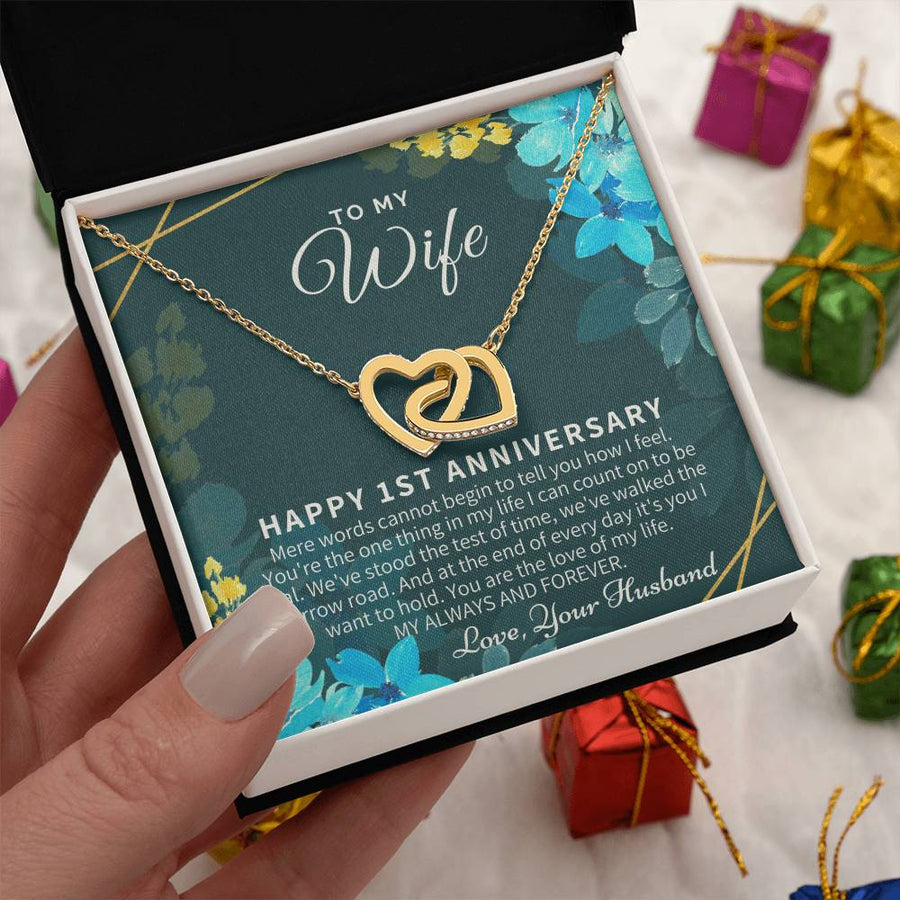 Mere Words Cannot Tell You How I Feel 18K Rose Gold Interlocking Hearts Necklace Jewelry – Special 1st Anniversary Gift for Wife from Husband