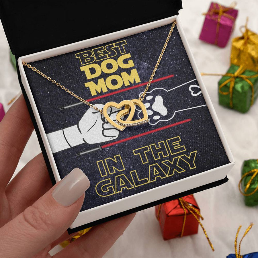 Heart On Paw Best Dog Mom Galaxy Edition 18K Rose Gold Interlocking Hearts Necklace Jewelry Perfect Gift for Dog Mom