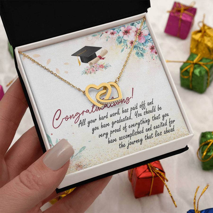 Proud Of Everything That You Have Accomplished 18K Rose Gold Interlocking Hearts Necklace Jewelry Beautiful Graduation Gift