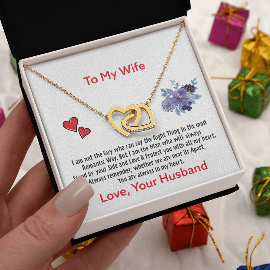 Always by Your Side, Forever in My Heart 18K Rose Gold Interlocking Hearts Necklace Jewelry Emotional Gift for Wife Anniversary