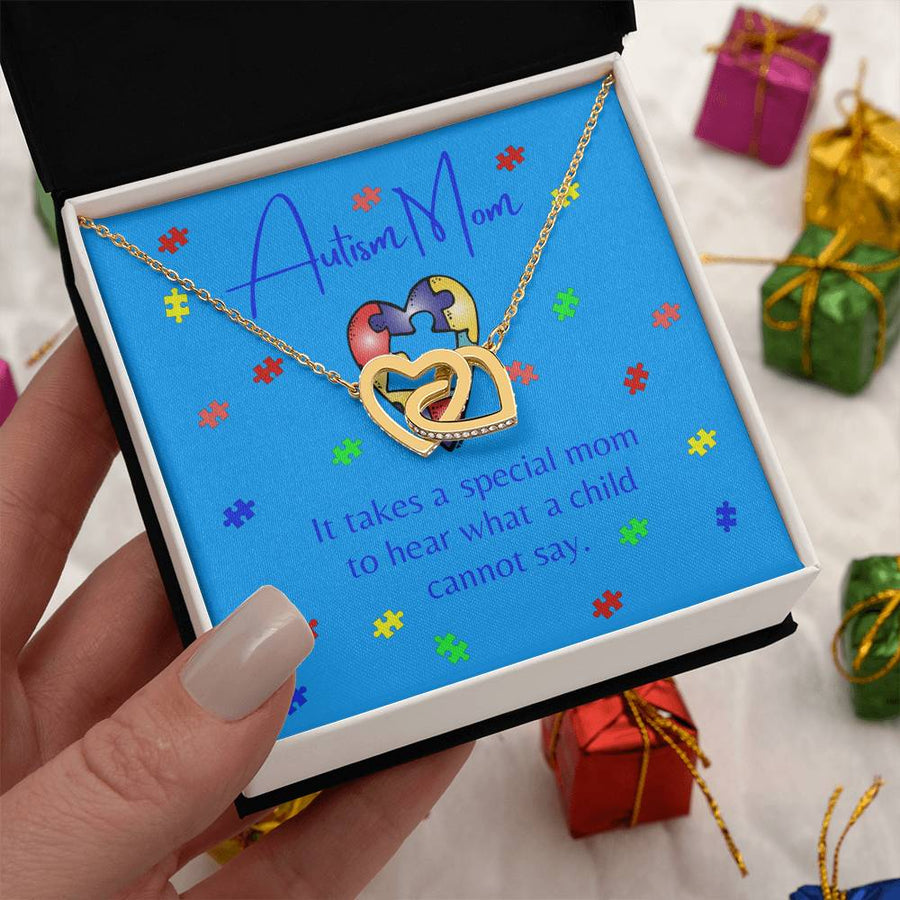 What A Child Cannot Say 18K Rose Gold Interlocking Hearts Necklace Jewelry Beautiful Gift for Autism
