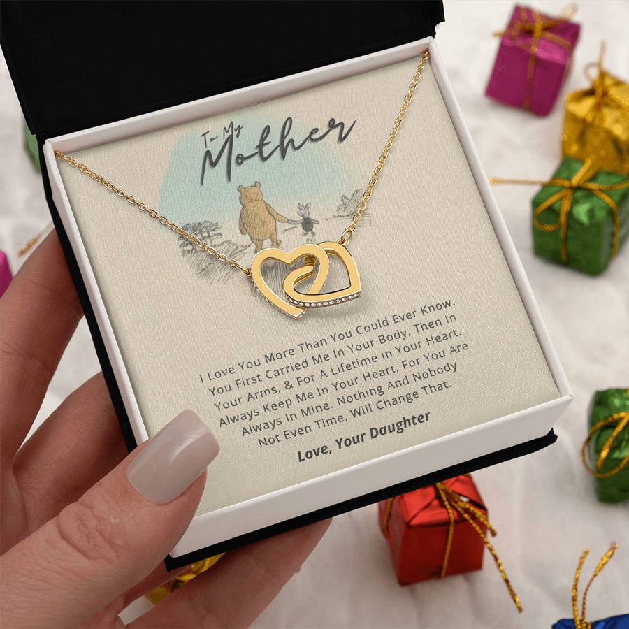 Always in Your Heart, Forever in Mine 18K Rose Gold Interlocking Hearts Necklace Jewelry Emotional Gift for Mom From Daughter
