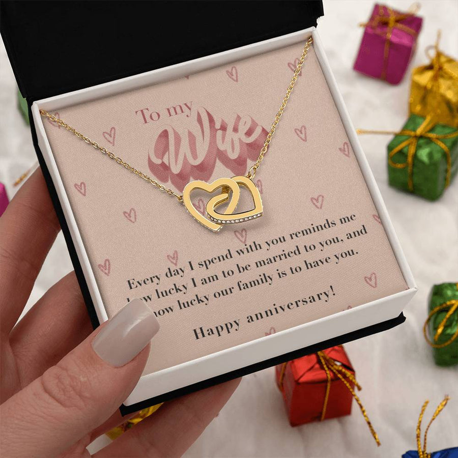 How Lucky Our Family Is To Have You 18K Rose Gold Interlocking Hearts Necklace Jewelry Special Gift for Wife Anniversary