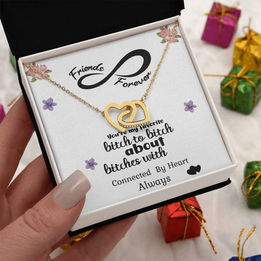 Bitch To Bitch About Bitches With 18K Rose Gold Interlocking Hearts Necklace Jewelry Funny Best Friend Gift