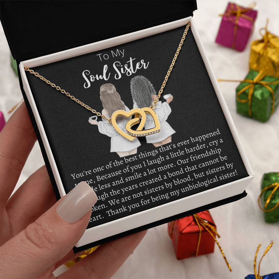 Not Sisters by Blood But Sisters by Heart 18K Rose Gold Interlocking Hearts Necklace Jewelry Perfect Gift for Soul Sister Birthday