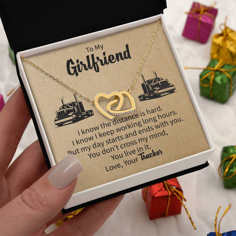 Love That Travels Every Mile 18K Rose Gold Interlocking Hearts Necklace Jewelry Sentimental Gift for Girlfriend Truck Driver Anniversary