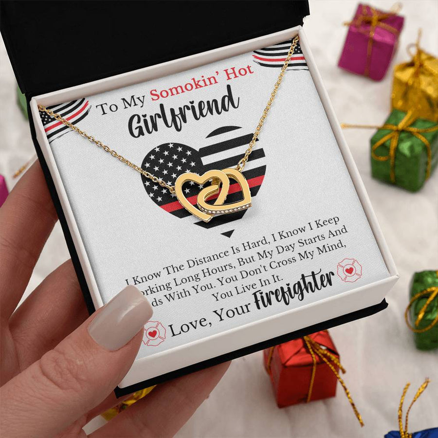 My Mind You Live In It 18K Rose Gold Interlocking Hearts Necklace Jewelry – Special Firefighter Gift for Girlfriend