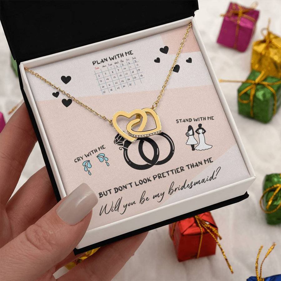 Will You Be My Bridesmaid Proposal 18K Rose Gold Interlocking Hearts Necklace Jewelry Unique Wedding Party Gift