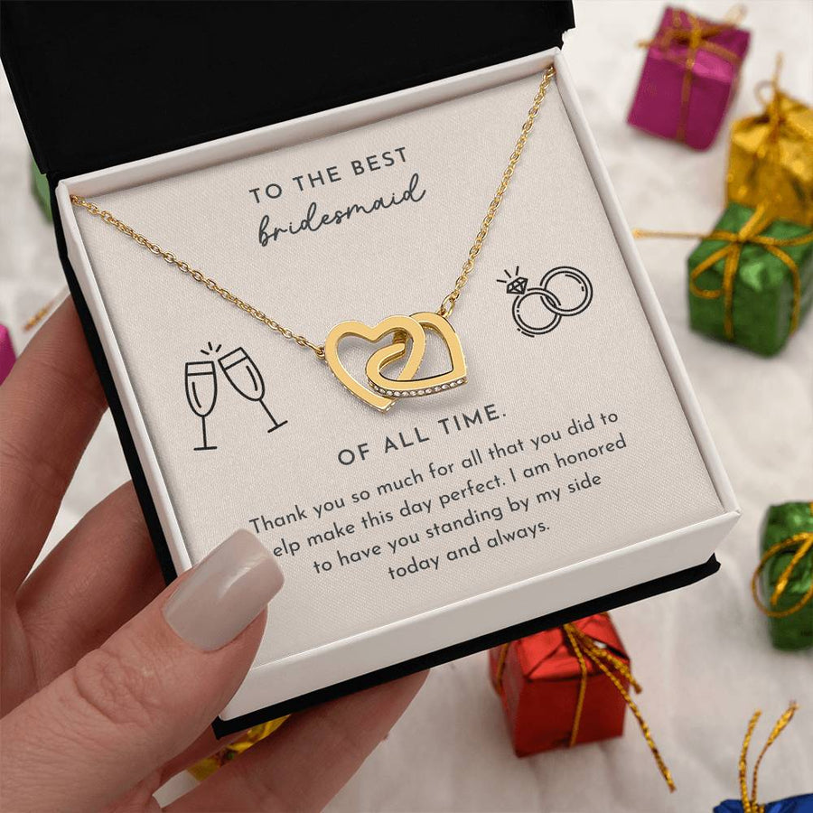 To The Best Bridesmaid Of All Time 18K Rose Gold Interlocking Hearts Necklace Jewelry Perfect Wedding Thank You Gift for Bridesmaid