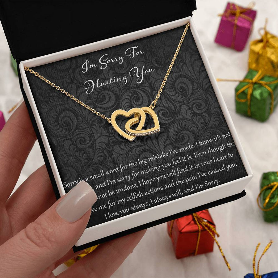 Forgive Me for My Selfish Actions and Pain 18K Rose Gold Interlocking Hearts Necklace Jewelry Emotional Apology Gift for Her