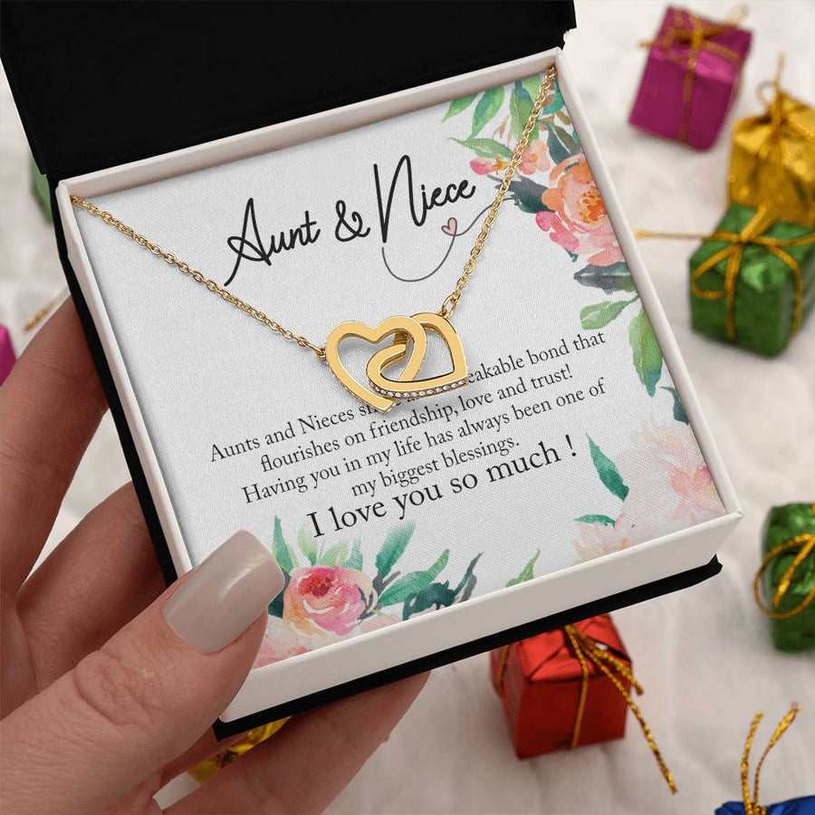 Flourishes On Friendship Love And Trust 18K Rose Gold Interlocking Hearts Necklace Jewelry Special Gift for Aunt and Niece Birthday
