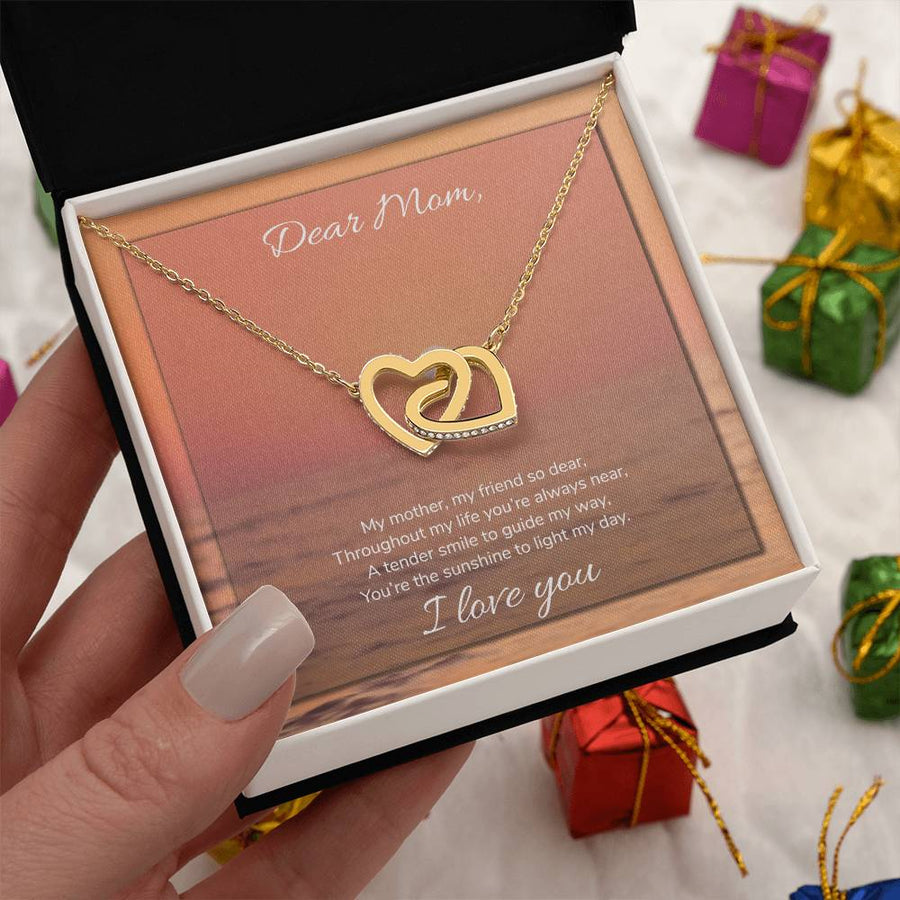 You’re The Sunshine To Light My Day 18K Rose Gold Interlocking Hearts Necklace Jewelry Beautiful Gift for Mom Birthday