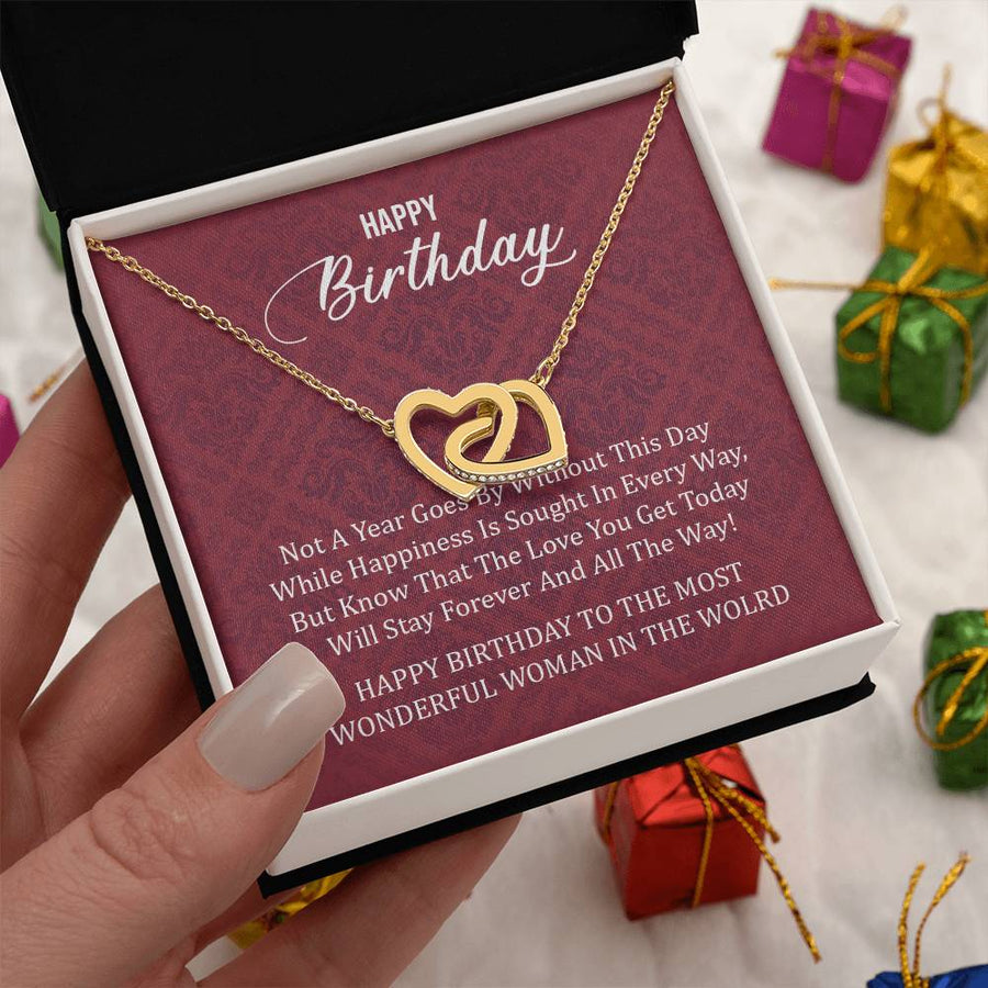 The Most Wonderful Woman In The World 18K Rose Gold Interlocking Hearts Necklace Jewelry Special Birthday Gift for Mom