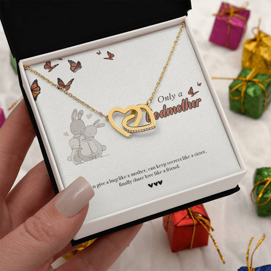 Only a Godmother Can Love Like This 18K Rose Gold Interlocking Hearts Necklace Jewelry Unique Gift for Goddaughter from Godmother