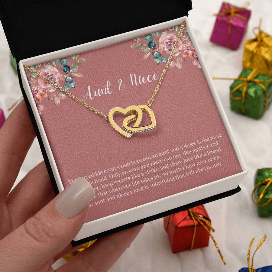Keep Secrets Like A Sister 18K Rose Gold Interlocking Hearts Necklace Jewelry Beautiful Gift for Aunt and Niece Birthday