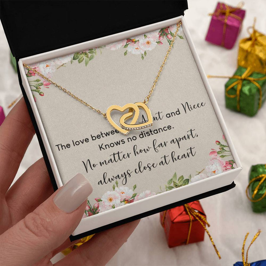 Always Close At Heart 18K Rose Gold Interlocking Hearts Necklace Jewelry Beautiful Gift for Aunt and Niece Birthday