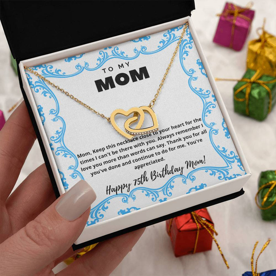 Always Remember I Love You More Than Words Can Say 18K Rose Gold Interlocking Hearts Necklace Jewelry – Special 75th Birthday Gift for Mom